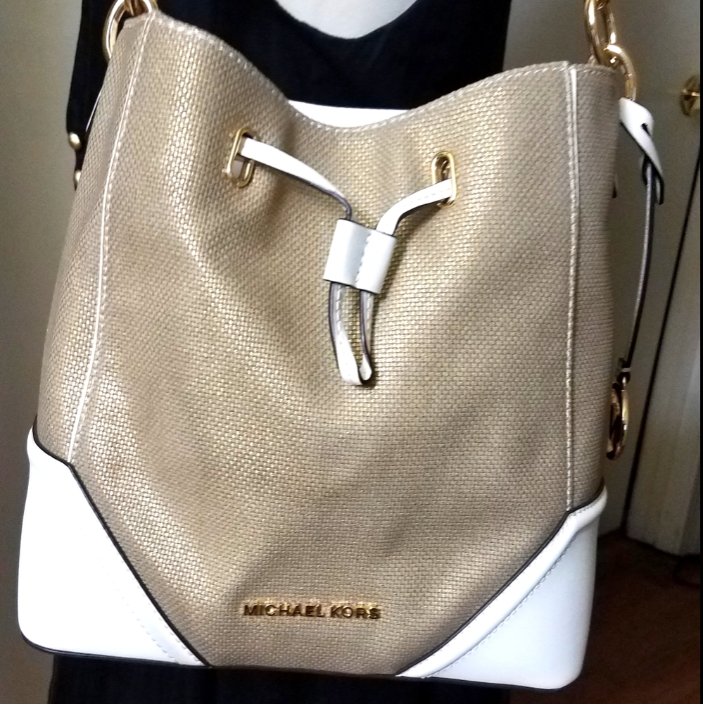 Michael Kors Gold Canvas Large Bucket Bag